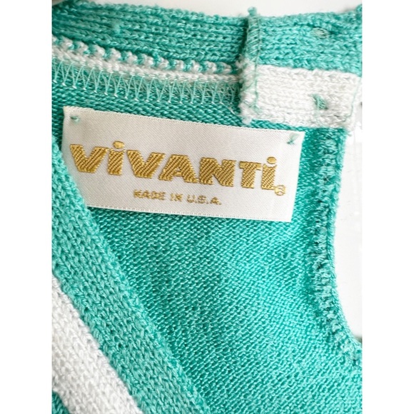 1980s Vivanti Green Sweater Power Suit Gold Buttons Short Sleeve Size 10 - Picture 4 of 9